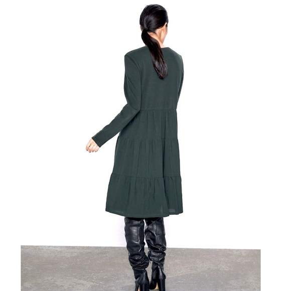 NWT Zara 100% Cotton Gray Green Ruffled Dress - Picture 4 of 7